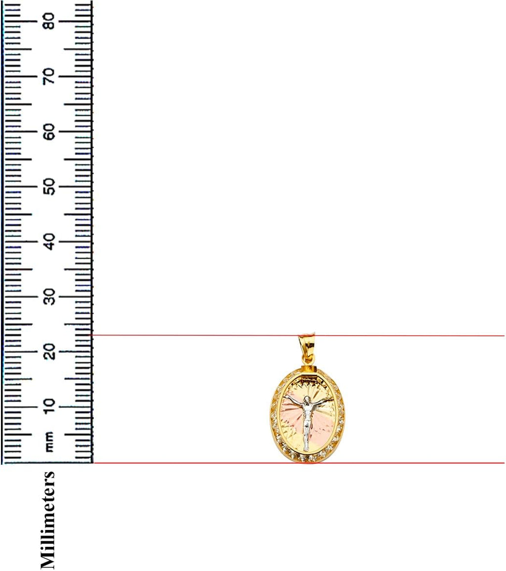 TGDJ 14K Tri Color Gold Jesus Medal Pendant - Crucifix Charm Polish Finish - Handmade Spiritual Symbol - Gold Stamped Fine Jewelry - Great Gift for Men & Women for Occasions, 23 x 15 mm, 1.2 gms