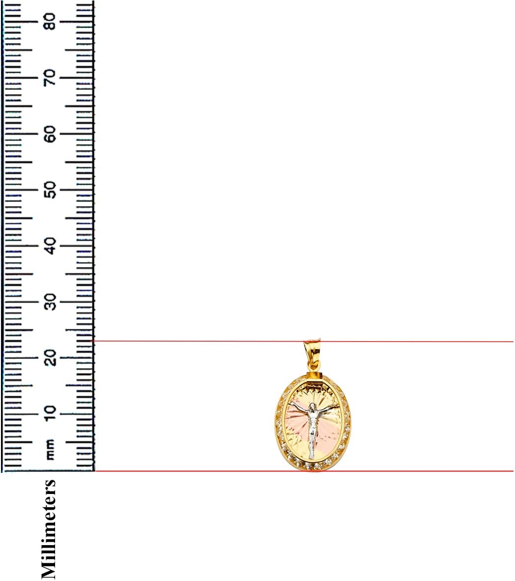 TGDJ 14K Tri Color Gold Jesus Medal Pendant - Crucifix Charm Polish Finish - Handmade Spiritual Symbol - Gold Stamped Fine Jewelry - Great Gift for Men & Women for Occasions, 23 x 15 mm, 1.2 gms
