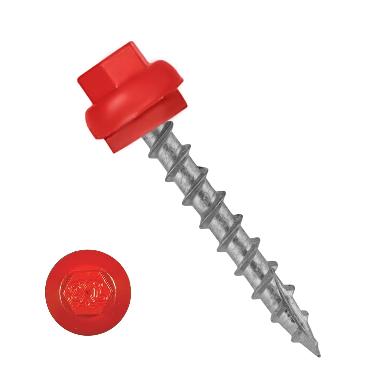 #12 Long Life Metal Roofing Screws (1000 Count) -1.5' Long Shaft-Metal to Wood- OSB Replacement Screws -Domed Cap Screw Head EPDM Washer- Free 5/16' Hex Bit Driver! (1000, Bright Red)