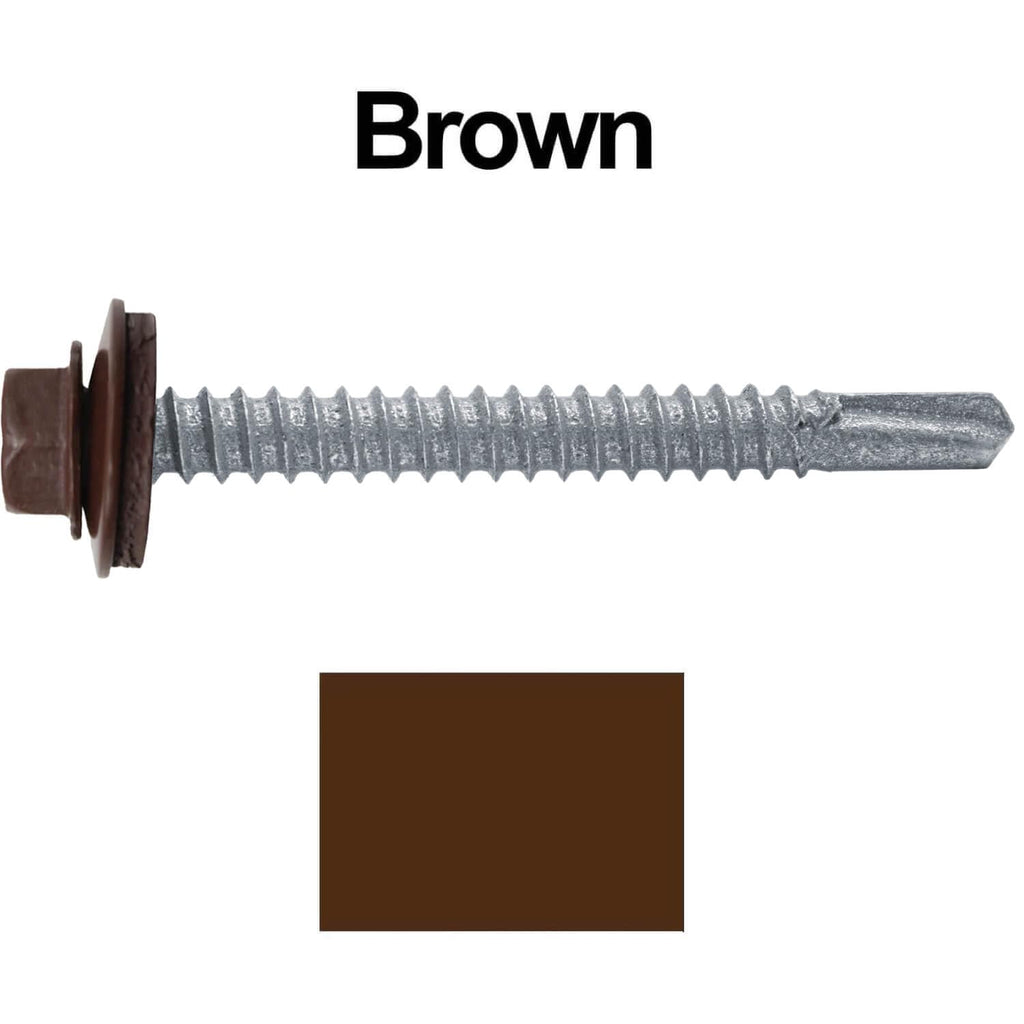 12 x 2 Brown Type 3 Metal Roofing Screws - Hex Head Drill Point - 9/16' EPDM Washer. 4 X 250 Bags - 1,000 Screws