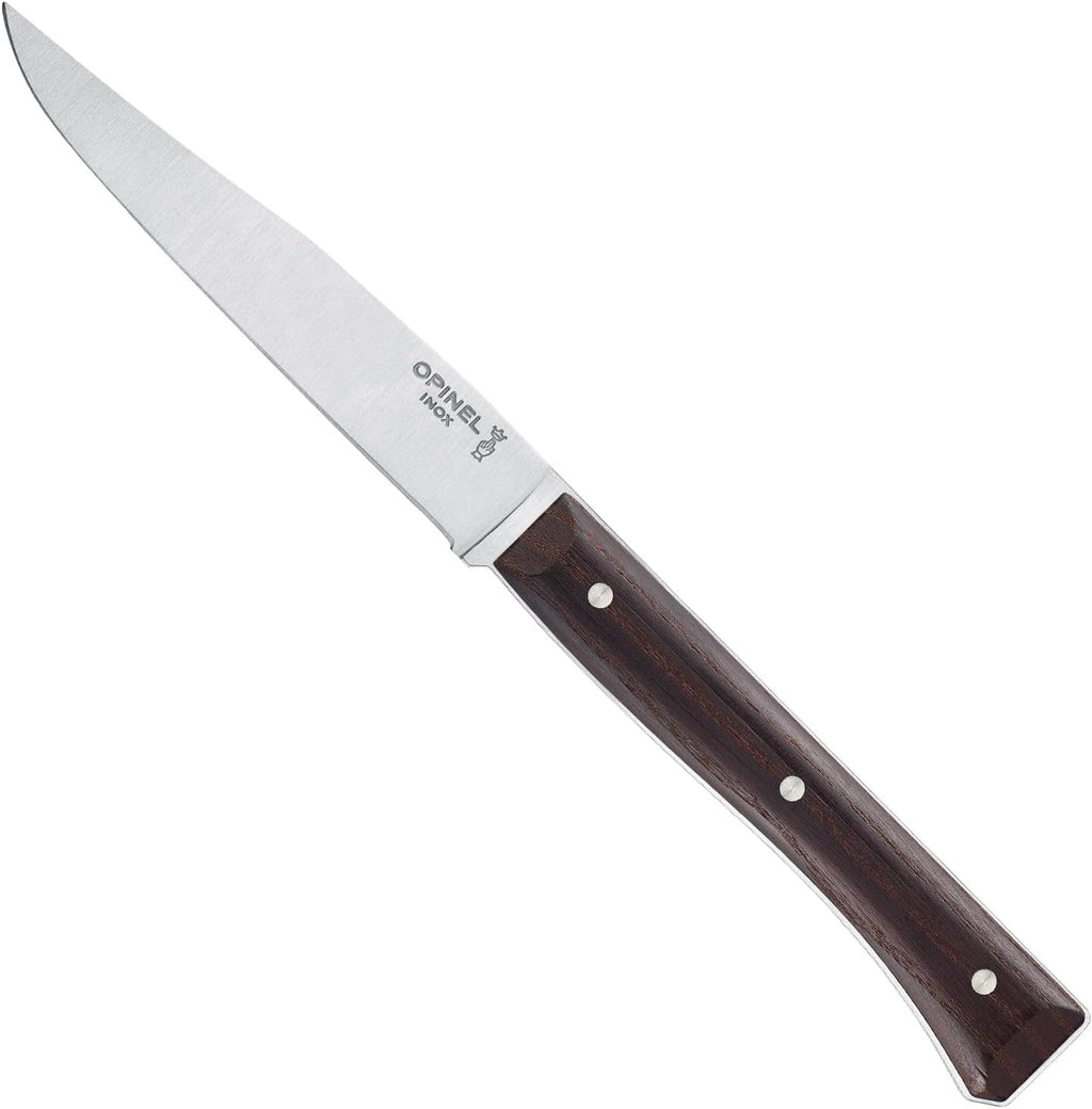 OPINEL Facette Steak Knife Set – Full Tang Table Knife Setting for 4, Comfortable Riveted Handle in Premium Woods and Vitter Eco, Made in France (Dark Ash Wood)