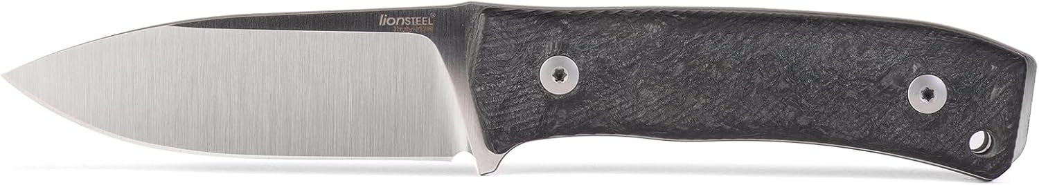 LionSTEEL M4 Fixed Blade FatCarbon Glow in the Dark Carbon Fiber Handle Scales, Full Extended Tang Construction, M390 Steel Blade, Triple Stitched Leather Sheath, KAVISO Exclusive