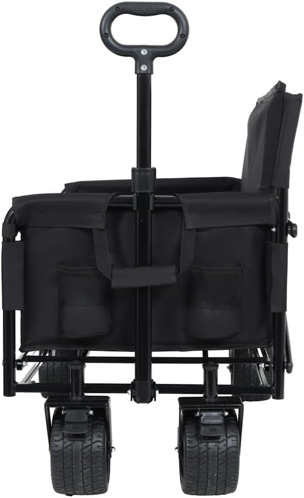 Heavy-Duty Folding Utility Wagon with All-Terrain Wheels and Convertible Seat – 500 lb Capacity, 180L Cargo Space for Outdoor Activities (Black + Steel)