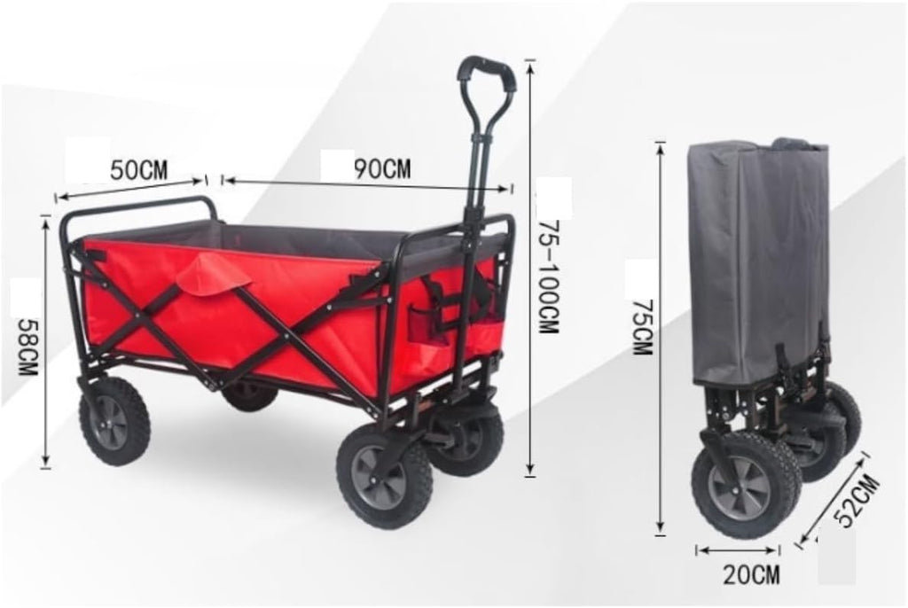 Outdoor Folding Utility Wagon Cart with Adjustable Handle for Camping Beach Grocery Shopping Collapsible Beach Trolley with Wheels for Sports and Festivals