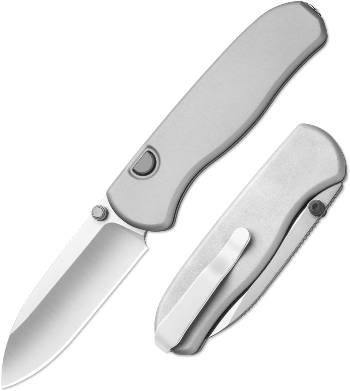 Kizer Drop Bear Zero Pocket Knife, 3.1' Drop Point M390 Blade Folding Knife with Light Gray Aluminum Handle, Thumb Stud & Button Liner Lock EDC Knives for Camping Hunting Survival Ki3619BDA4