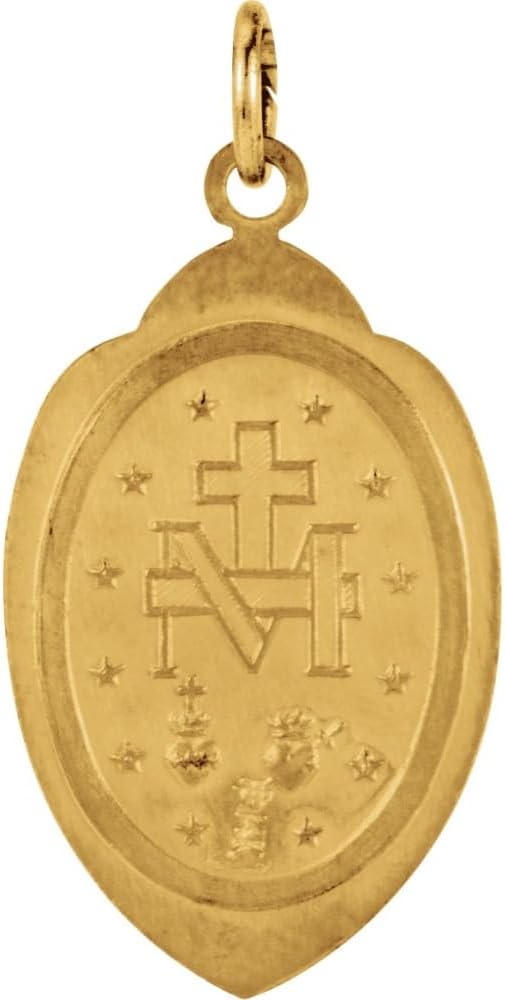 14K Yellow Gold Oval Miraculous Medal Pendant 20x13 mm