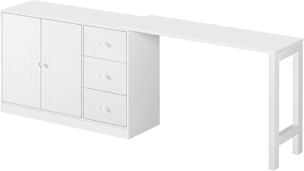90' Extendable Freestanding Storage Cabinet, Kitchen Storage Bakers Rack with Silent Slides, Utility Food Cupboard with Adjustable Shelf for Kitchen Living Room, White