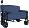 Heavy-Duty Folding Wagon Cart with Bench Seat and Storage Compartment – All-Terrain Utility Cart for Camping, Beach, Garden, Sports & More