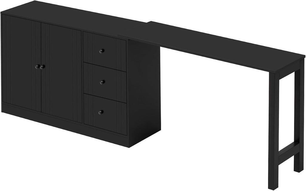 90' Extendable Freestanding Storage Cabinet, Kitchen Storage Bakers Rack with Silent Slides, Utility Food Cupboard with Adjustable Shelf for Kitchen Living Room, Black
