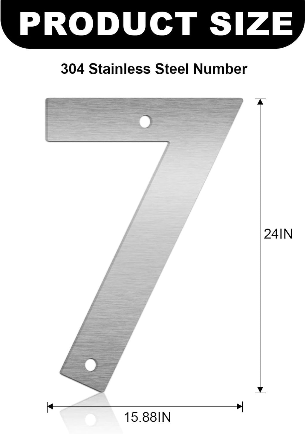 24 Inch Floating House Numbers and Metal Letters for Outdoor Signs, Modern 304 Stainless Steel Silver Address Numbers for Home, Apartment, and Garden Decor (Number 7)