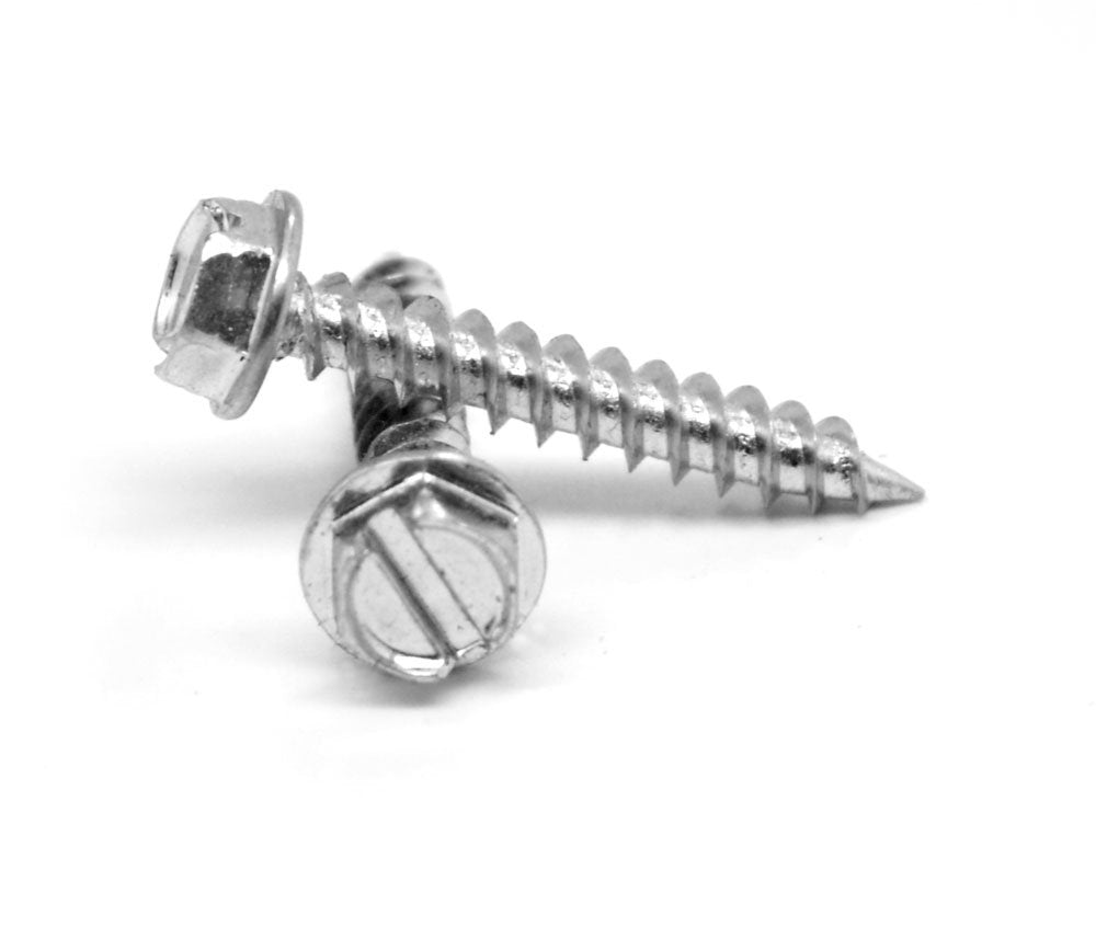 #10-12 x 1 1/2' Sheet Metal Screw Slotted Hex Washer Head Type A Low Carbon Steel Zinc Plated Pk 1150