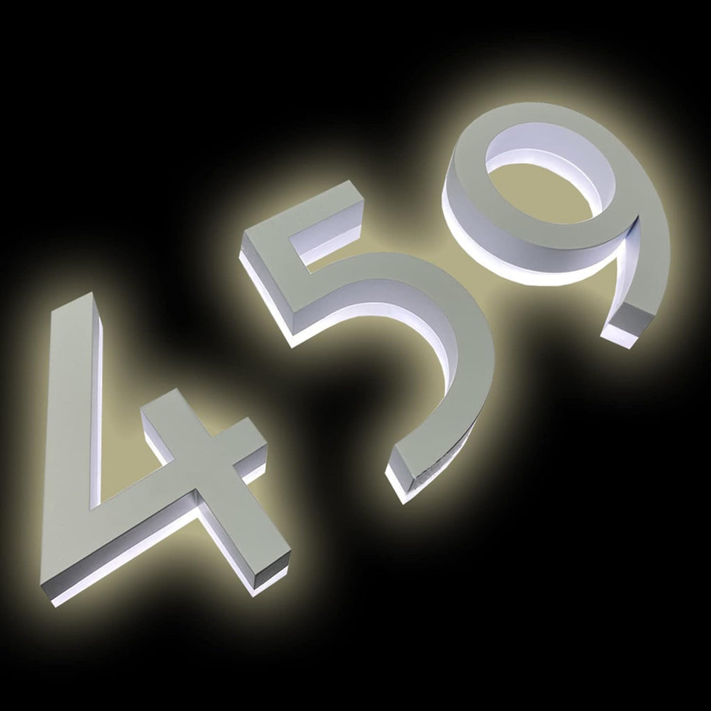Address Numbers, Backlit Illuminated LED House Numbers, White Finish, Stainless Steel Address Signs Lighted Plaque For Outdoor, Modern, Warm Light,16 Inch,D