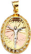 TGDJ 14K Tri Color Gold Jesus Medal Pendant - Crucifix Charm Polish Finish - Handmade Spiritual Symbol - Gold Stamped Fine Jewelry - Great Gift for Men & Women for Occasions, 23 x 15 mm, 1.2 gms