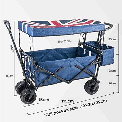 Push and Pull Hand Truck with Foot Brake and 2 Seat Belt Outdoor Sport Collapsible Folding Stroller Wagon Baby Trolley with Canopy Garden Utility Shopping Travel, Red (Red B)