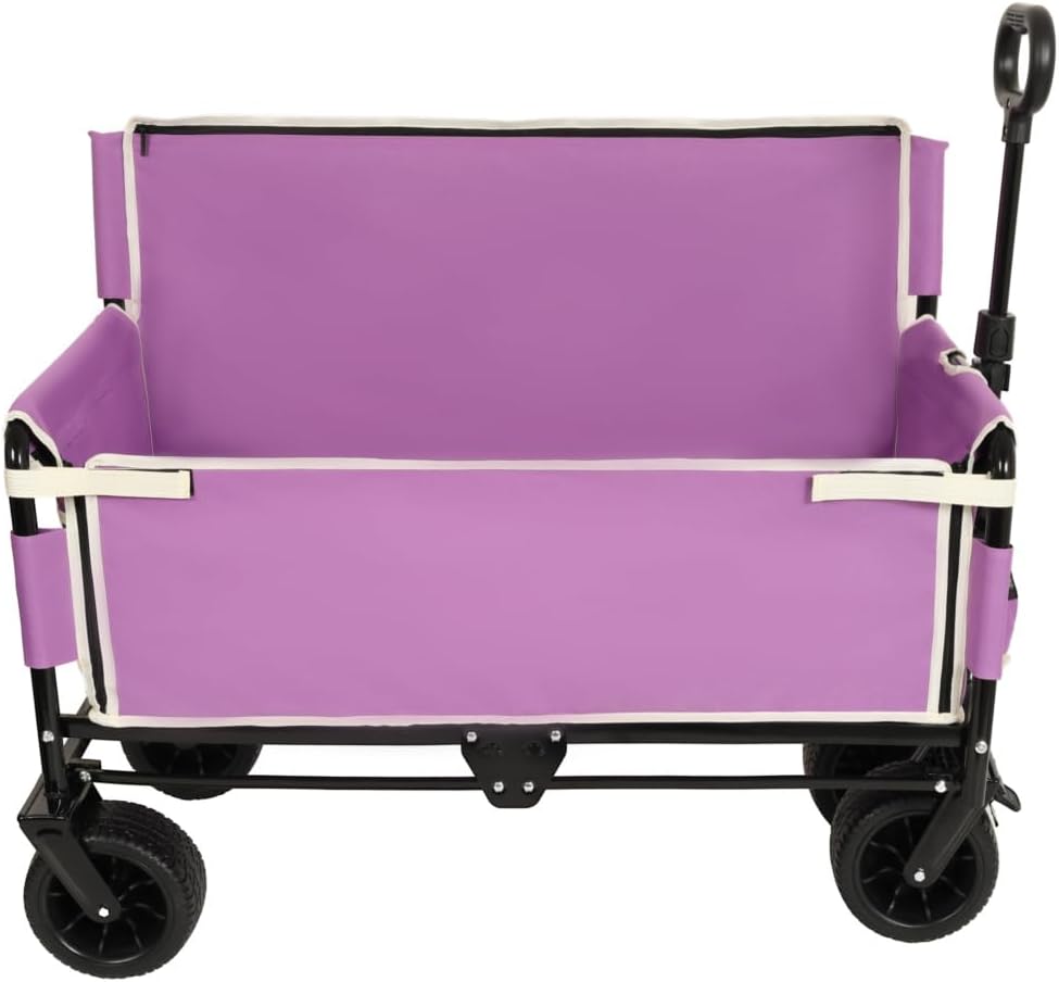 Heavy-Duty Folding Utility Wagon with All-Terrain Wheels and Convertible Seat – 500 lb Capacity, 180L Cargo Space for Outdoor Activities (Purple + Steel)