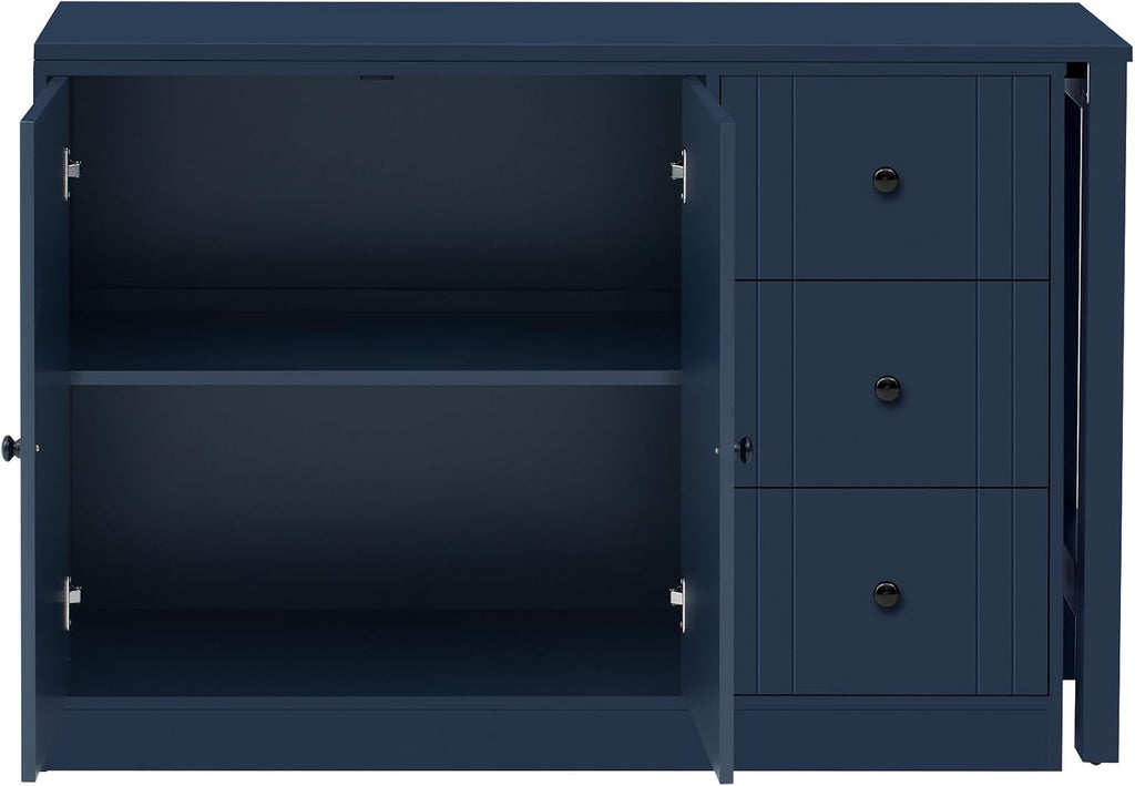 90' Extendable Freestanding Storage Cabinet, Kitchen Storage Bakers Rack with Silent Slides, Utility Food Cupboard with Adjustable Shelf for Kitchen Living Room, Navy Blue