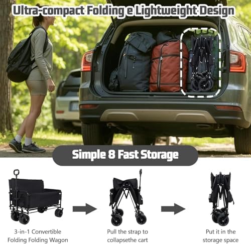 Heavy-Duty Utility Wagon Cart with Bench Seat & Storage - 500lbs Capacity, All-Terrain Wheels for Camping, Beach, Sports, Garden