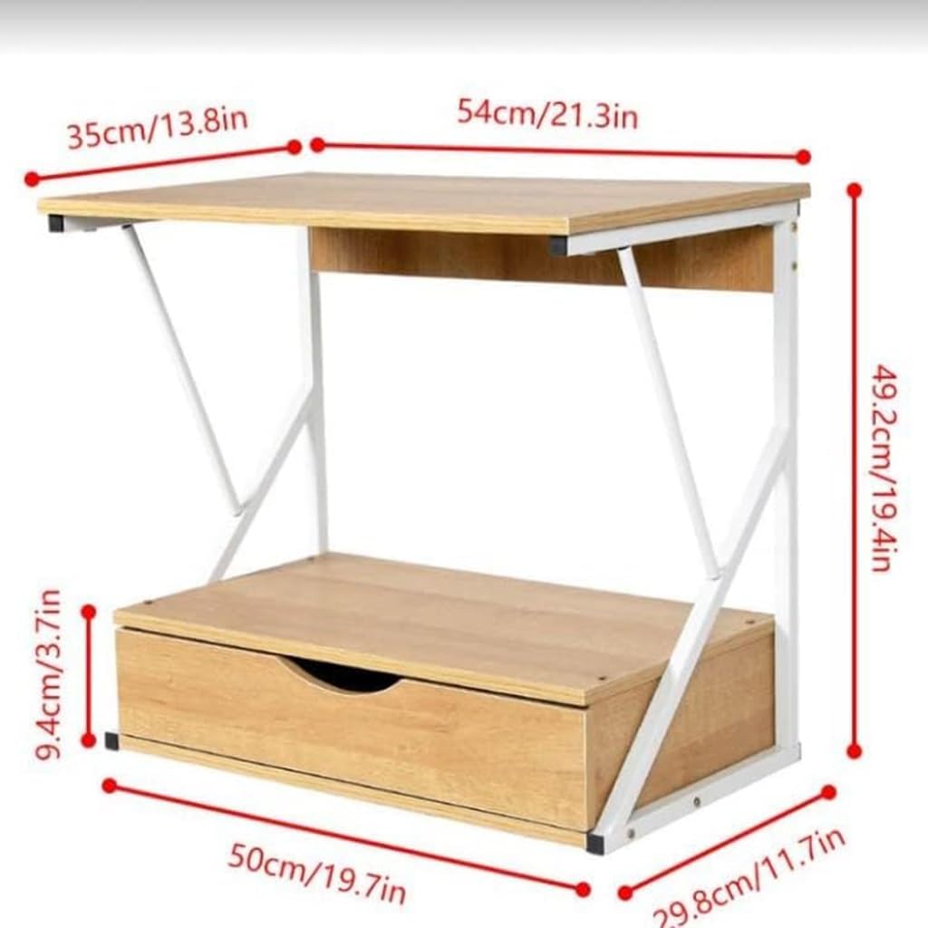 Microwave Shelf,Countertop 2 Tier Wooden Microwave Stand Shelf with Drawer Kitchen Storage Shelf Organizer Rack Home Office Storage Stand Rack for Printer and Microwave(Blue)