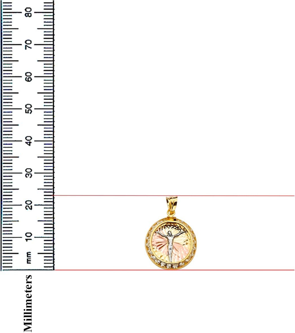 TGDJ 14K Tri Color Gold Jesus Medal Pendant - Crucifix Charm Polish Finish - Handmade Spiritual Symbol - Gold Stamped Fine Jewelry - Great Gift for Men & Women for Occasions, 23 x 15 mm, 1.1 gms