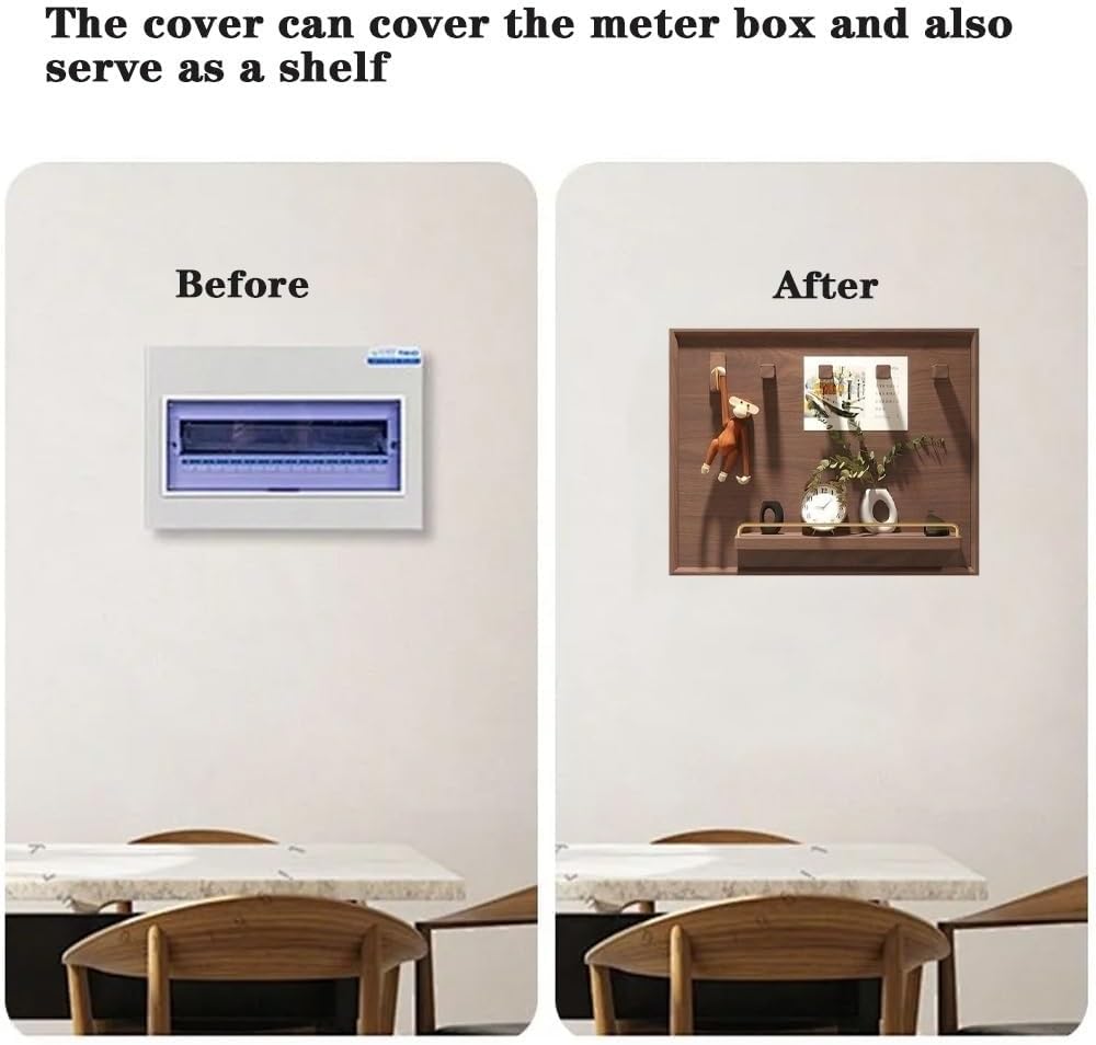 Wooden Electric Meter Box Cover with Sliding Door, Indoor Electrical Box Cover, Decorative Fuse Box Covers, Wall Electrical Panel Cover with Hooks for Home(Natural,L21.7 x H17.7in)