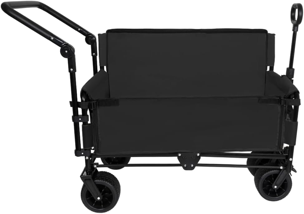 Heavy-Duty Folding Wagon Cart with Canopy, Bench Seat & Storage Compartment for Outdoor Activities, Beach Trips, Camping, Sports Events and Garden Use (Black + Steel)