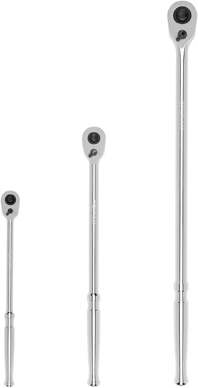 TEKTON 1/4, 3/8, 1/2 Inch Drive Quick-Release Long Ratchet Set, 3-Piece (9, 12, 18 in.) | SRH99123