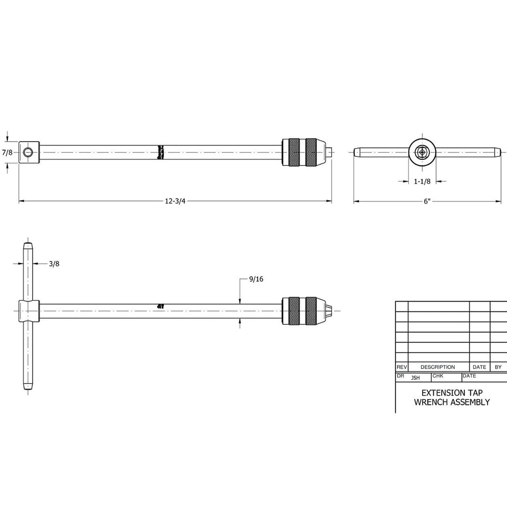 Starrett T-Handle Tap Wrench - Ideal for Holding Taps, Drills, Reamers and Small Tools - 1/4-1/2' Capacity Tap Size, 13' Body Length, 3/16-5/16' Square Shank - 93F