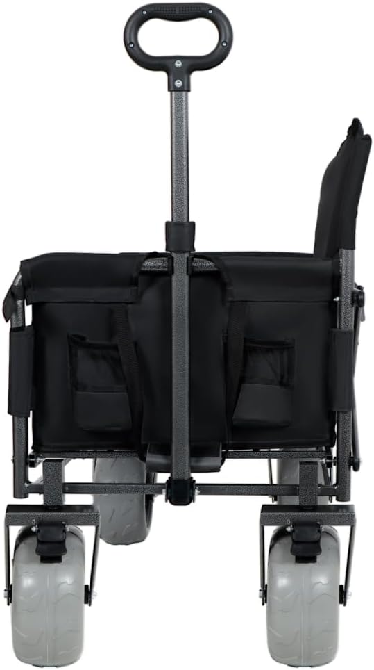 Heavy-Duty Foldable Utility Wagon with All-Terrain Wheels, Bench Seat & Large Storage Capacity for Outdoor Activities, Garden, Beach and Sports (Black + Steel)
