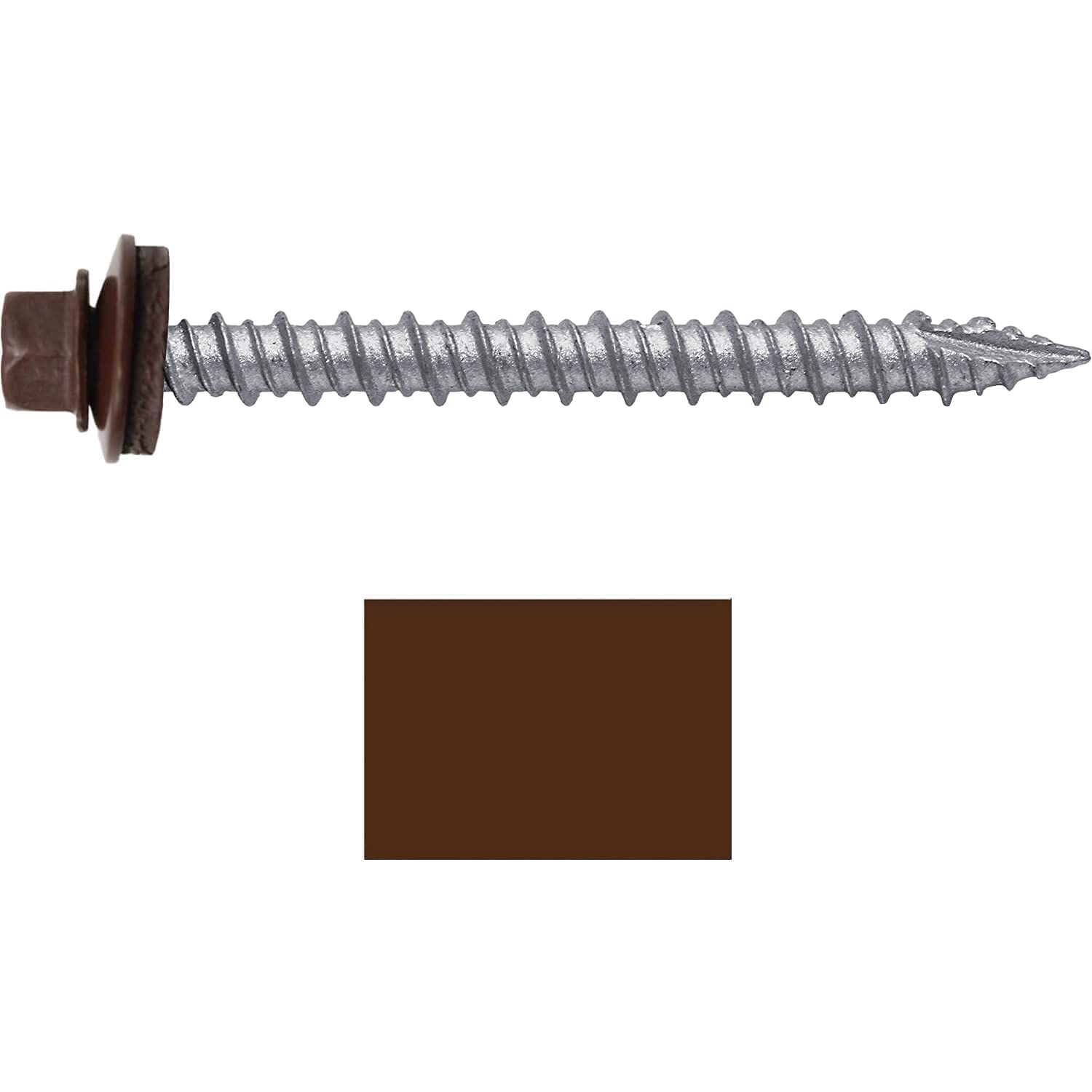 10 x 2 Brown Metal Roofing Screws - Hex Washer Head- Self-Starting/Tapping - EPDM Washer. 3 X 250 Bags - 750 Screws