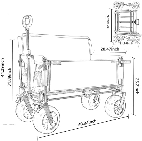 Heavy-Duty Folding Wagon with Bench Seat – 500lbs Capacity, Reinforced Steel Frame, 180L Storage for Camping, Beach, Outdoor Events & Tailgating