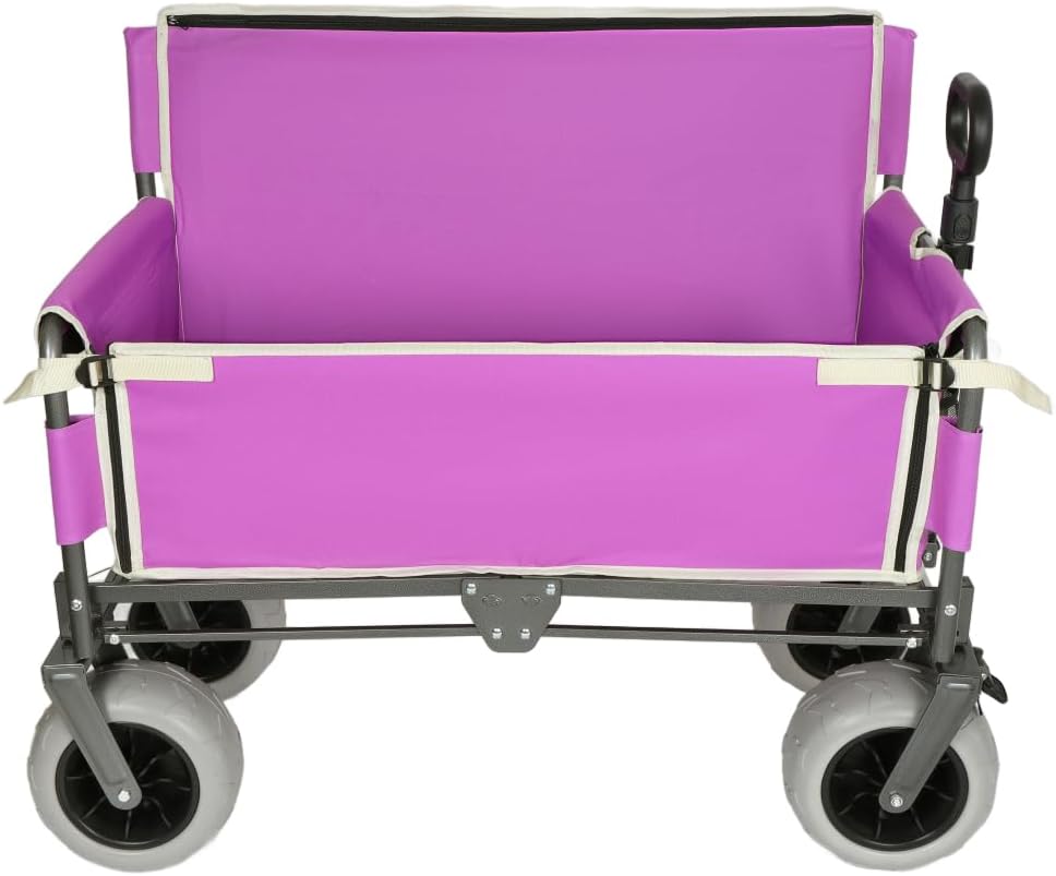 Heavy-Duty Foldable Utility Wagon with All-Terrain Wheels, Bench Seat & Large Storage Capacity for Outdoor Activities, Garden, Beach and Sports (Purple + Steel)