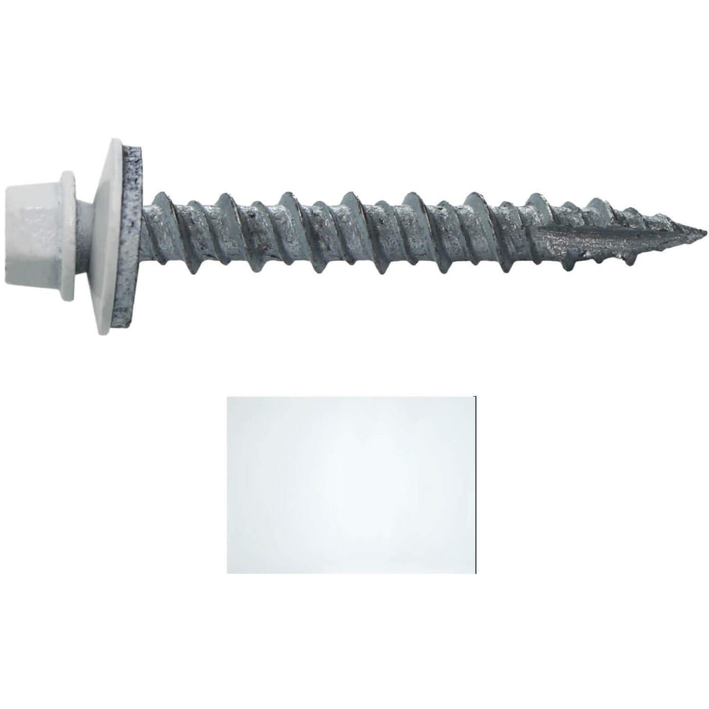 Metal Roofing Screws: (1000) 10 x 1-1/2' Brite White Hex Head Sheet Metal Roof Screw. Self Starting Metal to Wood siding Screws. EPDM Washer. Colored Head