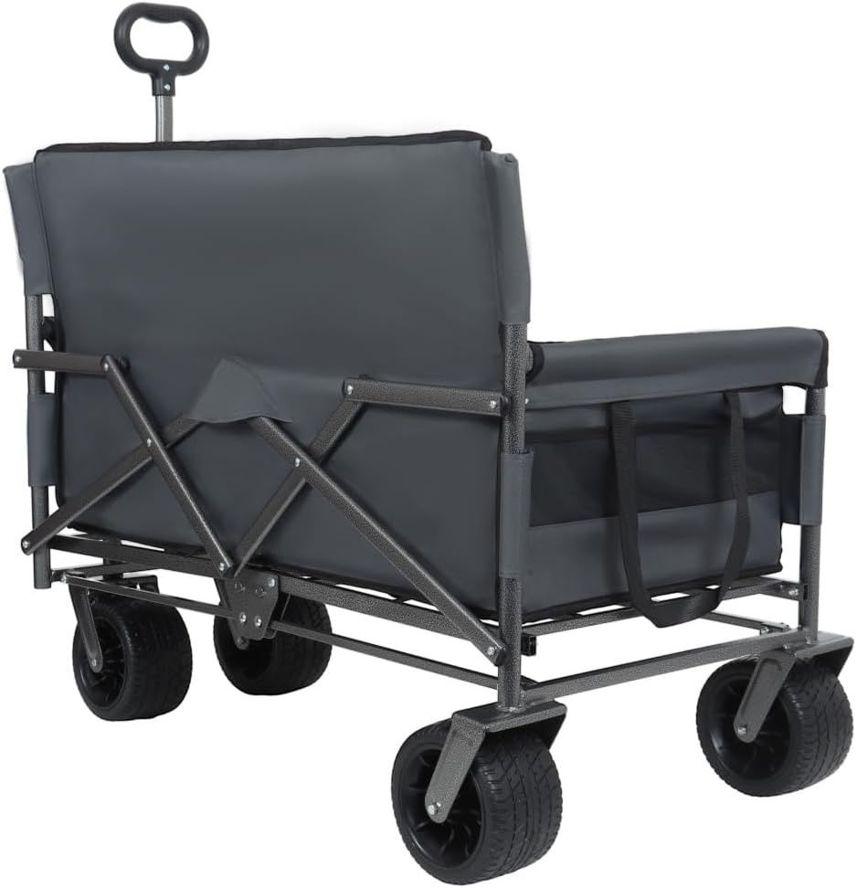 Heavy-Duty Folding Utility Wagon with All-Terrain Wheels and Convertible Seat – 500 lb Capacity, 180L Cargo Space for Outdoor Activities (Gray + Steel)