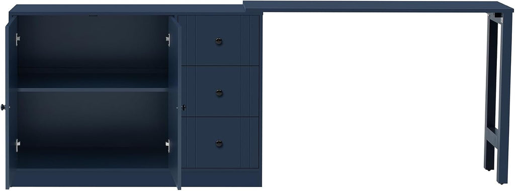 90' Extendable Freestanding Storage Cabinet, Kitchen Storage Bakers Rack with Silent Slides, Utility Food Cupboard with Adjustable Shelf for Kitchen Living Room, Navy Blue