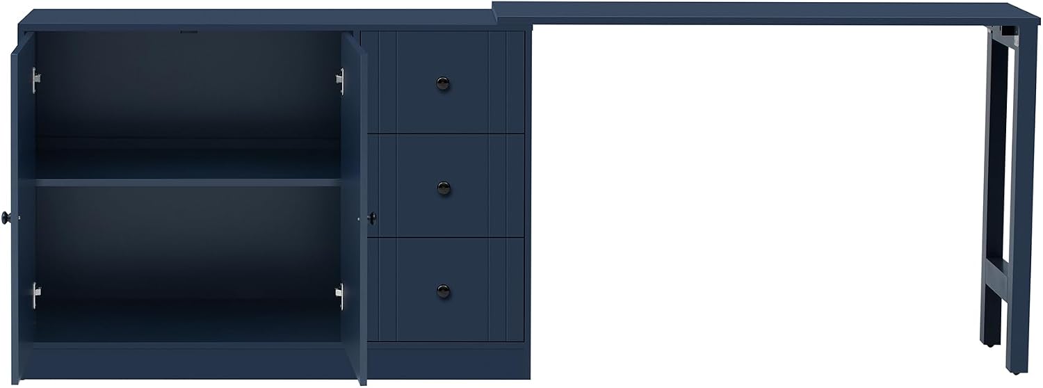 90' Extendable Freestanding Storage Cabinet, Kitchen Storage Bakers Rack with Silent Slides, Utility Food Cupboard with Adjustable Shelf for Kitchen Living Room, Navy Blue