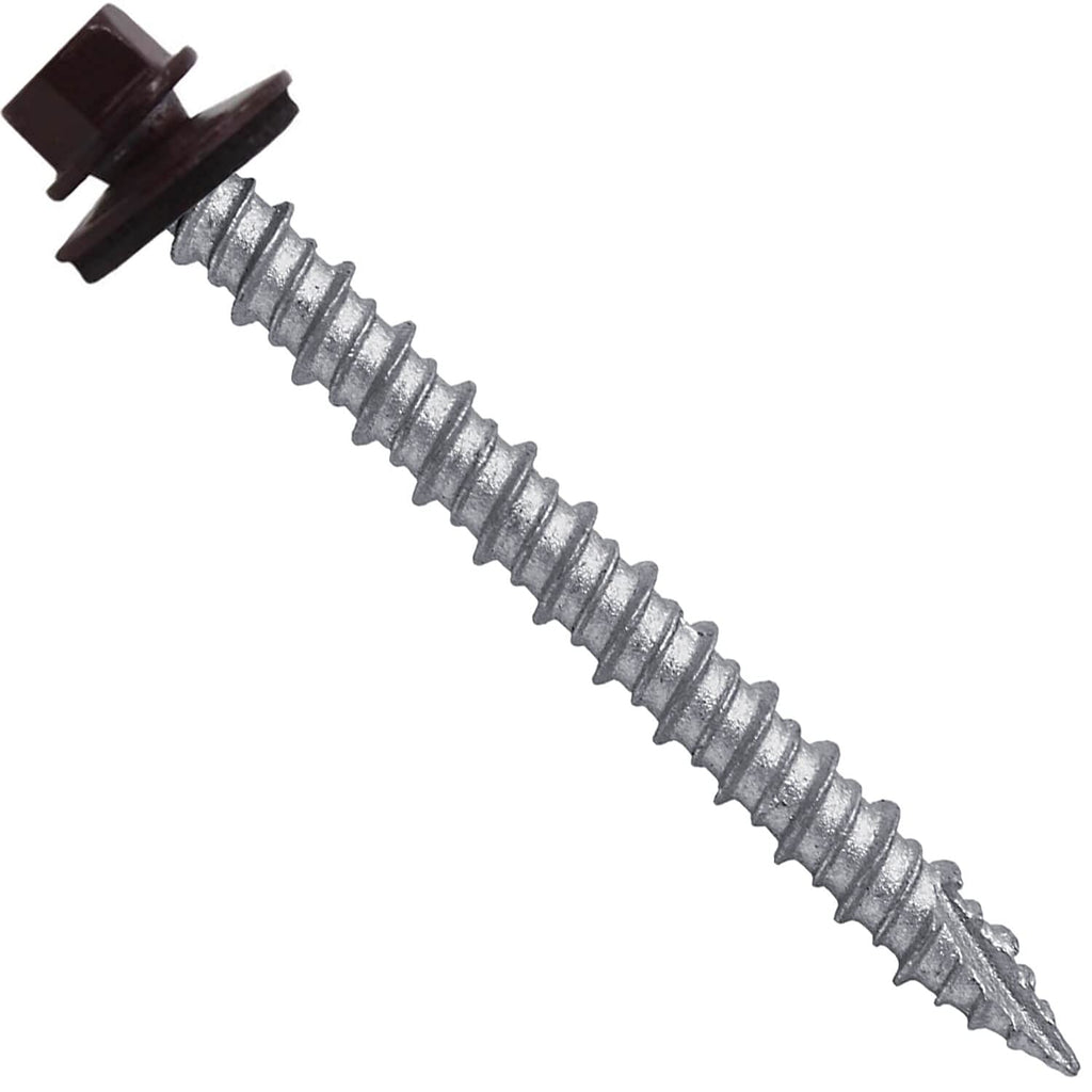 Metal ROOFING SCREWS: (750) 10 x 2' Burgundy Hex Head Sheet Metal Roof Screw. Self starting metal to wood siding screws. EPDM washer. Colored head