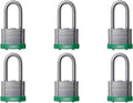 ABUS 41/40 Laminated Steel Safety Padlock Green Bumper Keyed Alike, Long 2' Shackle, Pack of 6