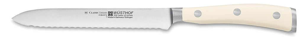 Wusthof Classic Ikon 5-Inch Serrated Utility Knife, Creme