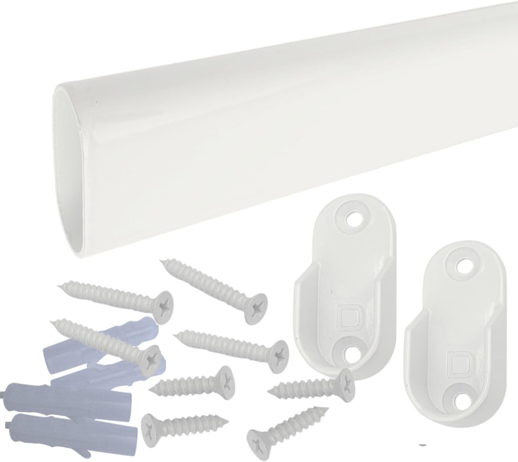 36' Oval Closet Rod Kit | White | Screw-On End Brackets & Hardware | Heavy-Gauge Steel | 10 Kits | Desunia