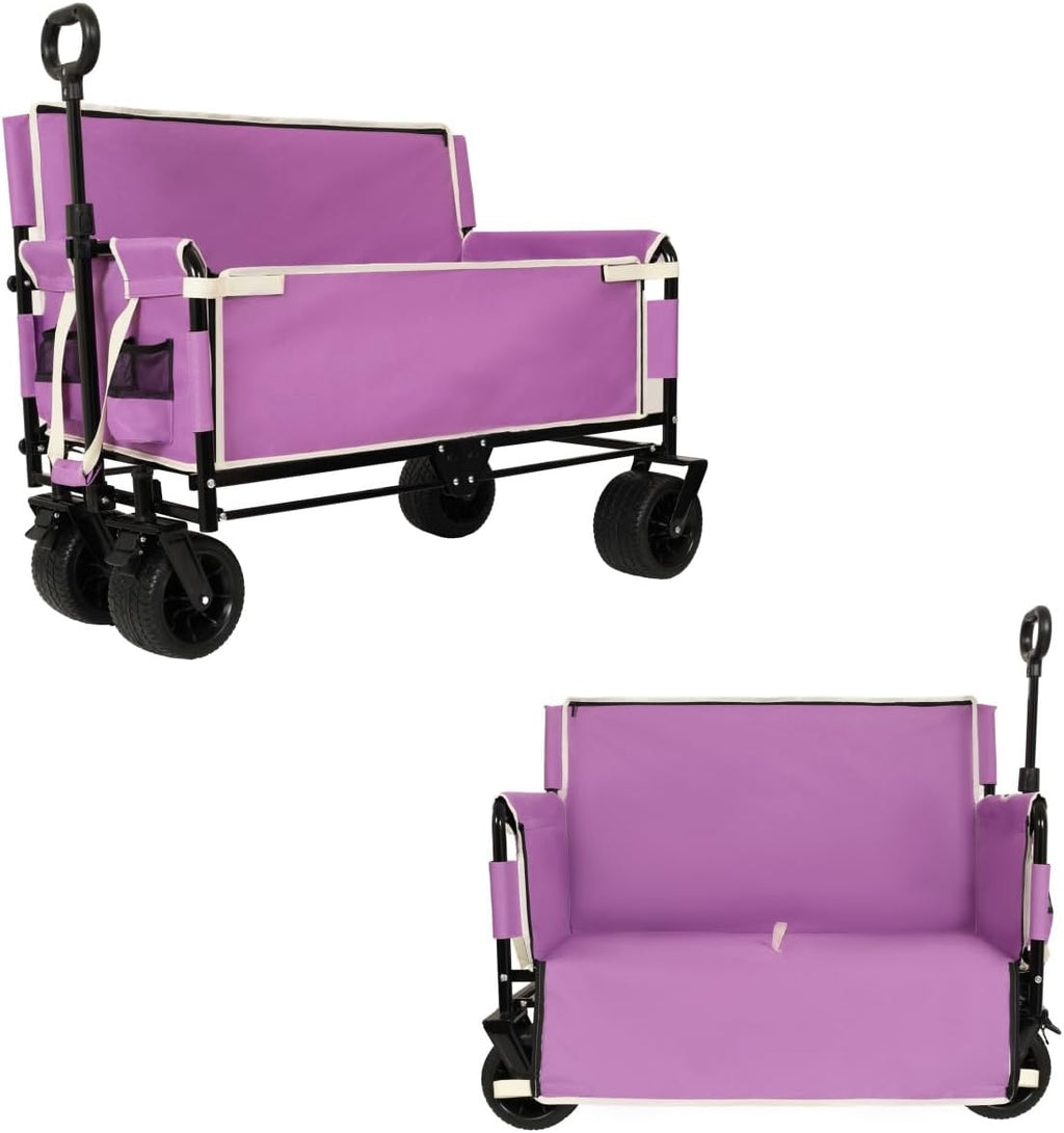 3-in-1 Convertible Folding Wagon Cart - 500lbs Heavy-Duty, 180L Capacity, All-Terrain Wheels for Camping, Beach, Sports & Garden - Perfect for Outdoor Adventures! (Purple)