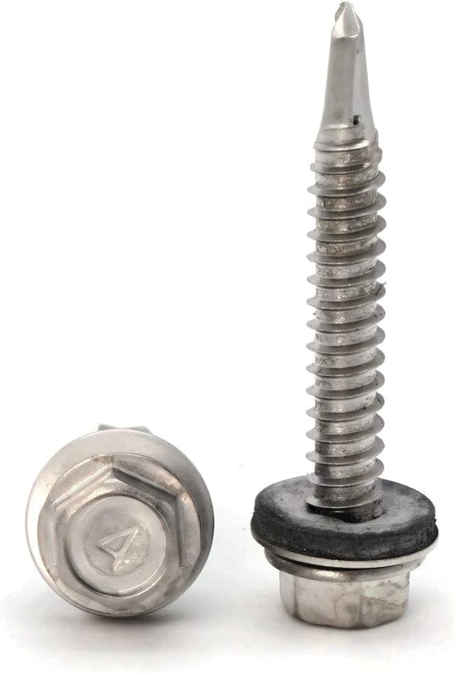 #10 Stainless Steel Hex Head Roofing Screws with Sealing Washer Self Drilling Stainless Steel Roofing Screws #10 x 1-1/4 inch Qty 1,000