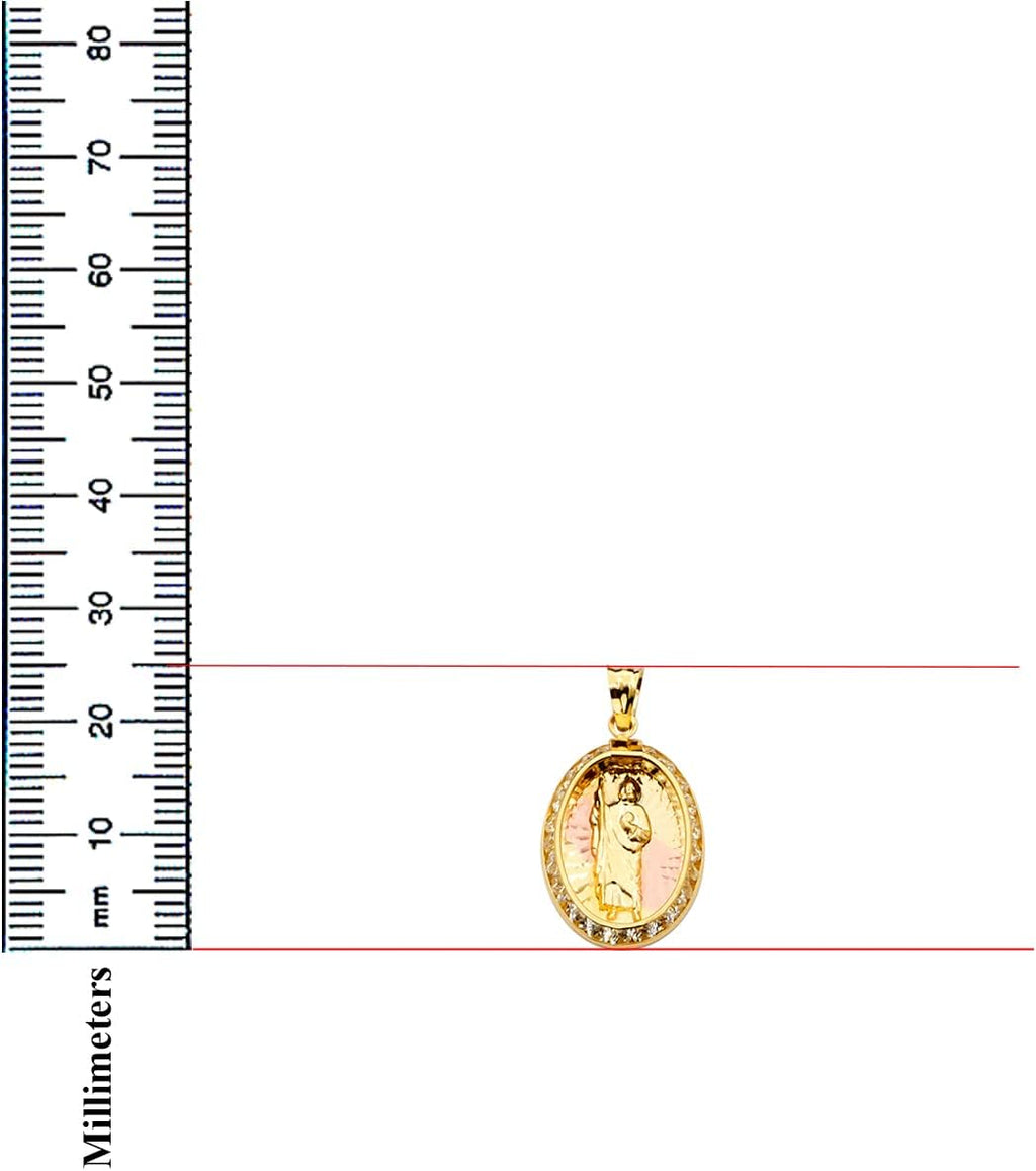 TGDJ 14K Tri Color Gold San Judas Medal Pendant - Crucifix Charm Polish Finish - Handmade Spiritual Symbol - Gold Stamped Fine Jewelry - Great Gift for Men & Women for Occasions, 25 x 14 mm, 1.2 gms
