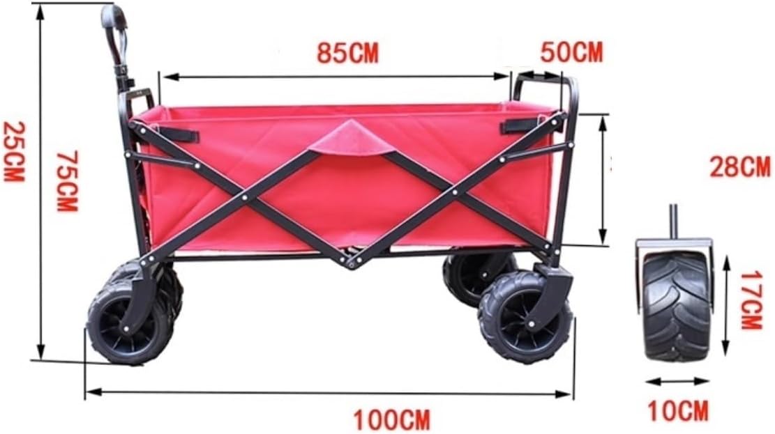 Trolley Cart Collapsible Wagon Cart with Canopy Wagon Wheels Portable Folding Wagon Adjustable Handles Beach Garden Sports Camping Cart Garden Wagon