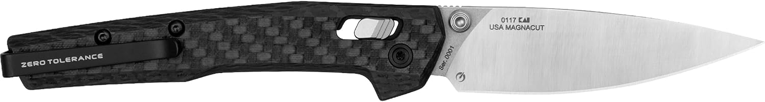 Zero Tolerance 0117, Folding Pocket Knife, 3.3 inch Sleek MagnaCut Steel Blade, Carbon Fiber Handle, DuraLock Opening Mechanism, Pocketclip