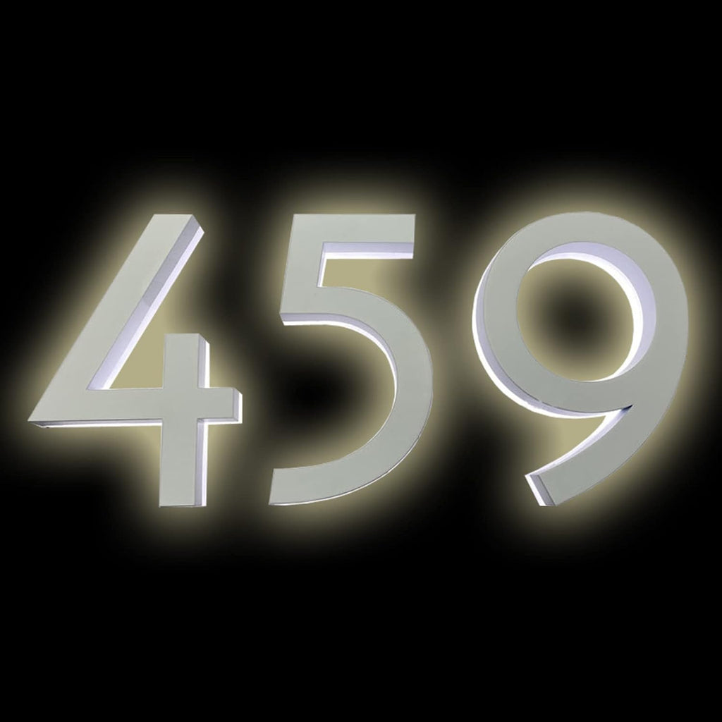 Address Numbers, Backlit Illuminated LED House Numbers, White Finish, Stainless Steel Address Signs Lighted Plaque For Outdoor, Modern, Warm Light,18 Inch,6