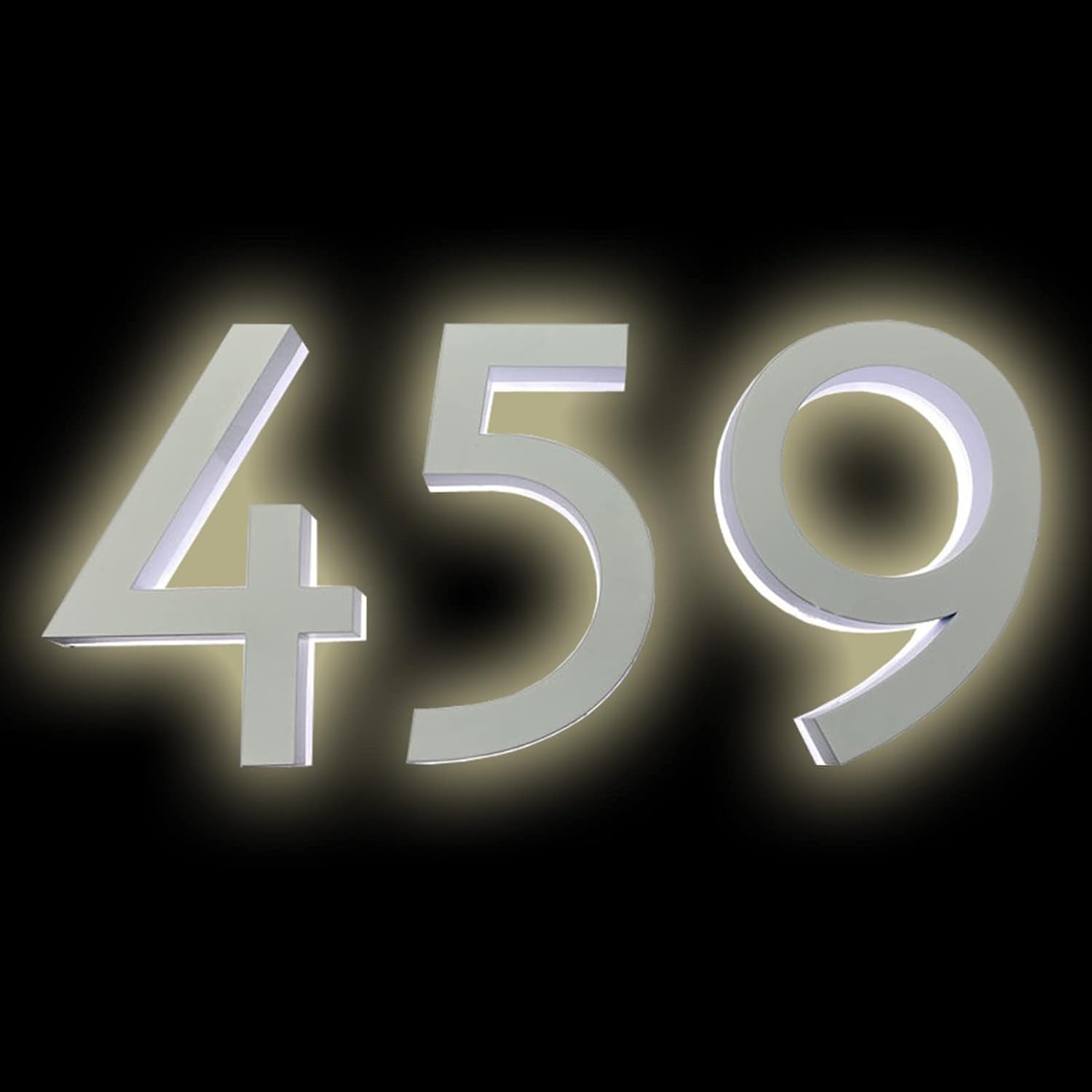 Address Numbers, Backlit Illuminated LED House Numbers, White Finish, Stainless Steel Address Signs Lighted Plaque For Outdoor, Modern, Warm Light,14 Inch,D