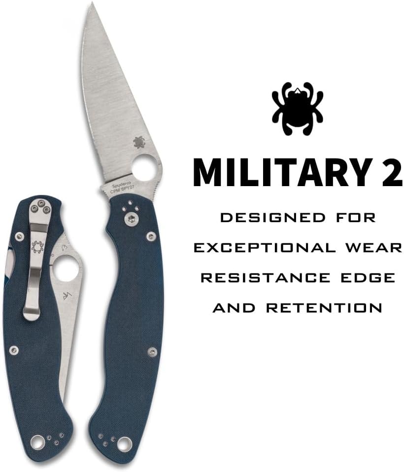 Spyderco Military 2 Folding Pocket Knife with 4' CPM SPY27 Steel Blade and G-10 Handle - EDC Knife for Men and Women, Perfect for Hunting, Tactical, Camping, Survival, Hiking - PlainEdge - C36GPCBL2
