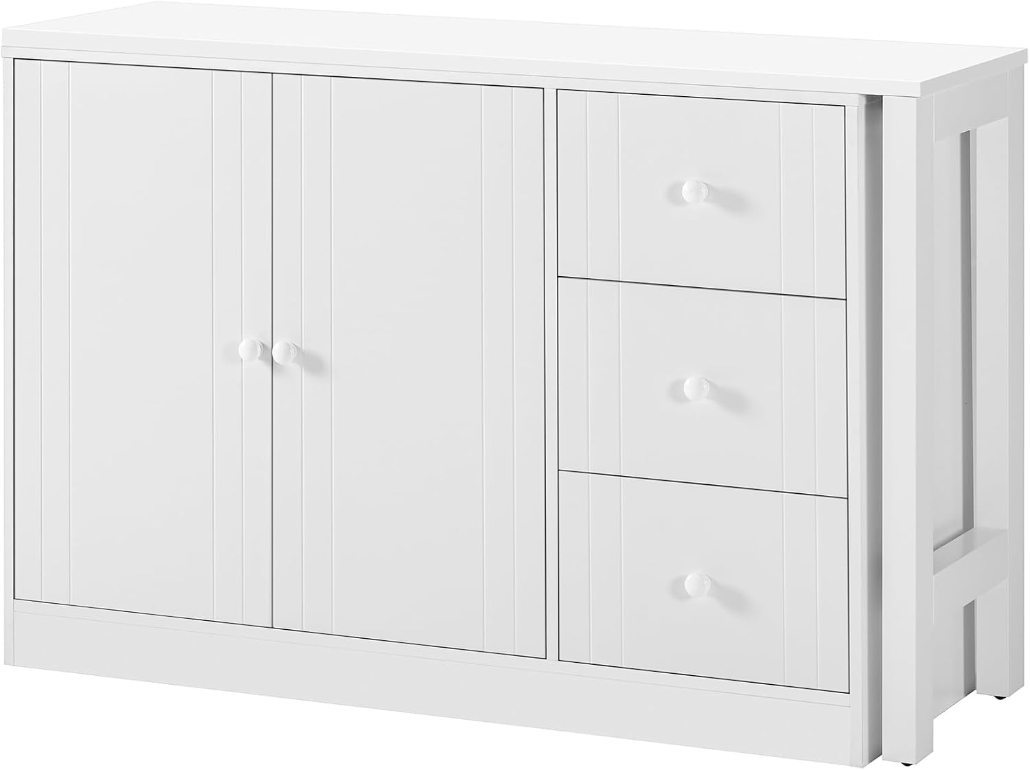 90' Extendable Freestanding Storage Cabinet, Kitchen Storage Bakers Rack with Silent Slides, Utility Food Cupboard with Adjustable Shelf for Kitchen Living Room, White