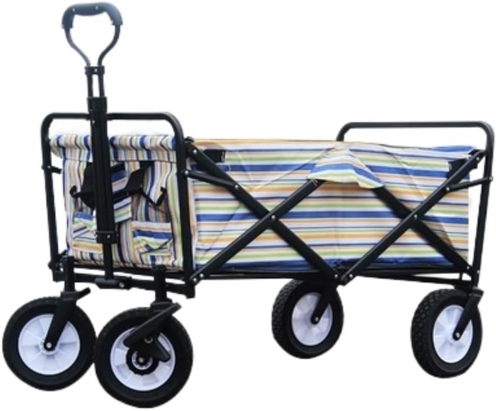 Folding Wagon Cart Beach Wagon Grocery Wagon Folding Utility Wagon Cart Outdoor Camping Trolley with Wide All Terrain Wheels for Sports Shopping Garden Wagon Utility Wago