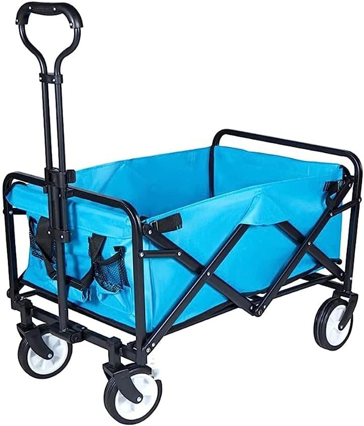Trolleys, Folding Carry Cart, Folding Wagon Trolley, Camping Cart, Rolling Buggies, Outdoor Garden Sport Carry Wagon - for Camping Garden Beach All Terrain/Blue